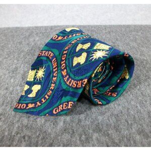 Bowling Green State University Men's Silk Tie Blue Green Wolfmark BGSU 1910